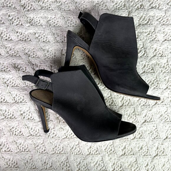 Vince Camuto Catina Gray Suede Peep Toe Stiletto Heel‎ Slingback Sandals Sz 7M - Picture 1 of 11